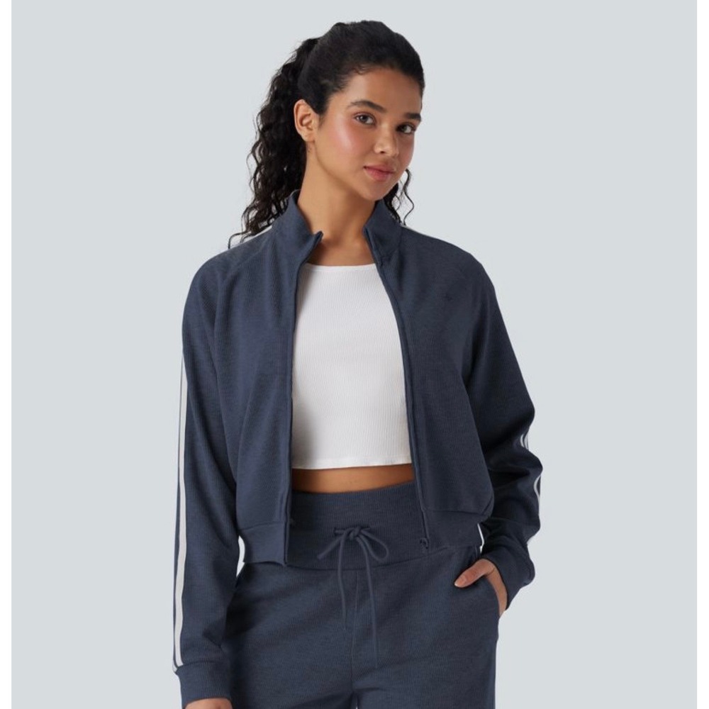 Halara‎ Ribbed Stand Collar Long Sleeve Zipper Casual Jacket with Pockets XS NWT